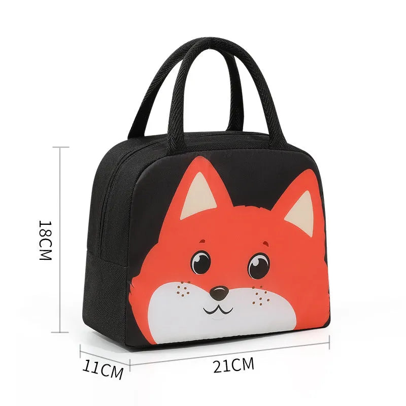 Orange cartoon bear insulated lunch box bag with aluminium foil lining for heat preservation.