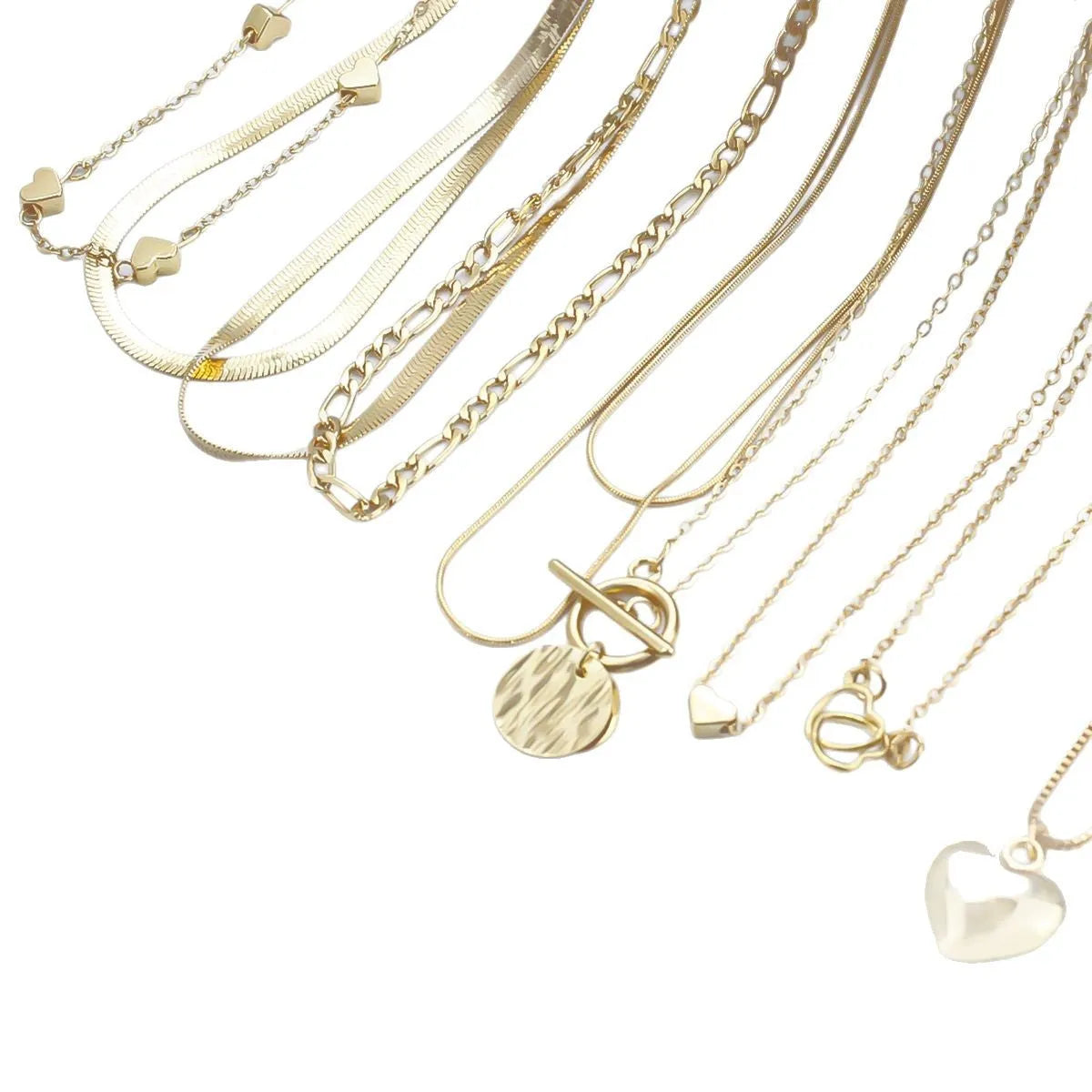 10-piece gold electroplated women's necklace set with simple alloy pendants on snake bone chains