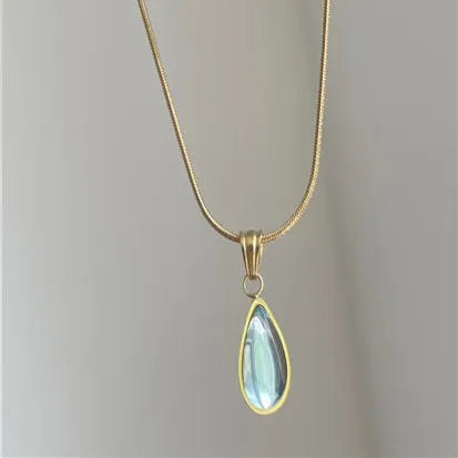 Retro water drop necklace with mixed gem inlaid pendant on titanium steel snake bone chain