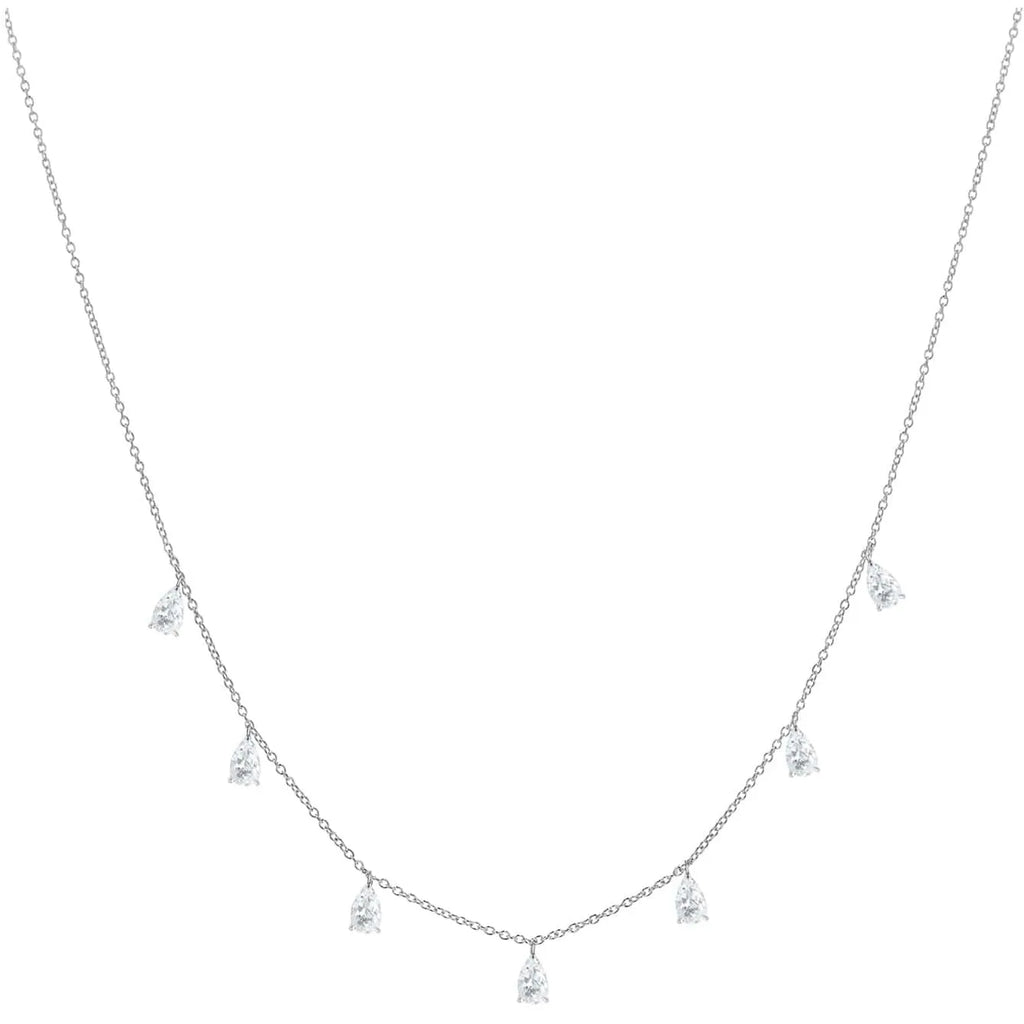 925 silver drop-shaped artificial zircon necklace on an adjustable O-chain, shown in silver, rose gold, and golden yellow finishes.