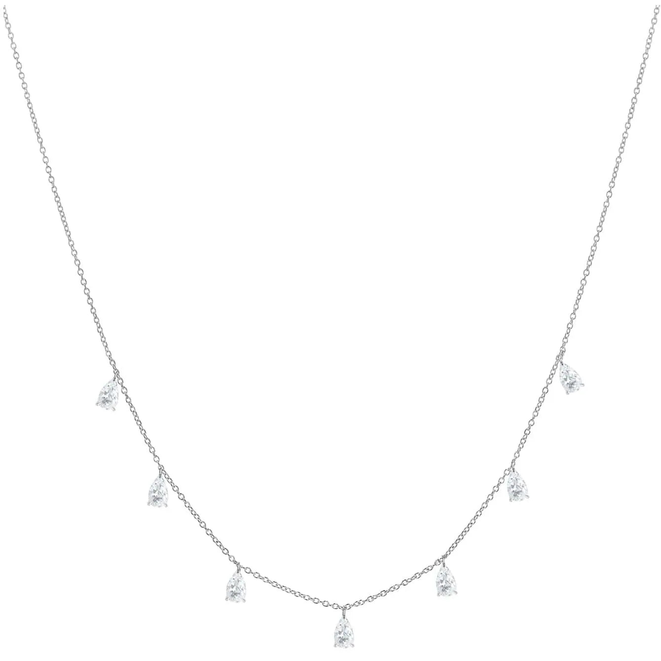 925 silver drop-shaped artificial zircon necklace on an adjustable O-chain, shown in silver, rose gold, and golden yellow finishes.