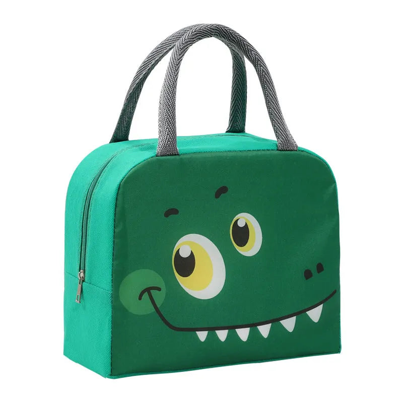 Orange cartoon bear insulated lunch box bag with aluminium foil lining for heat preservation.