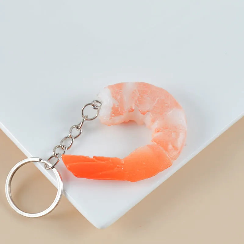 White simulation shrimp PVC keychain with door buckle attachment