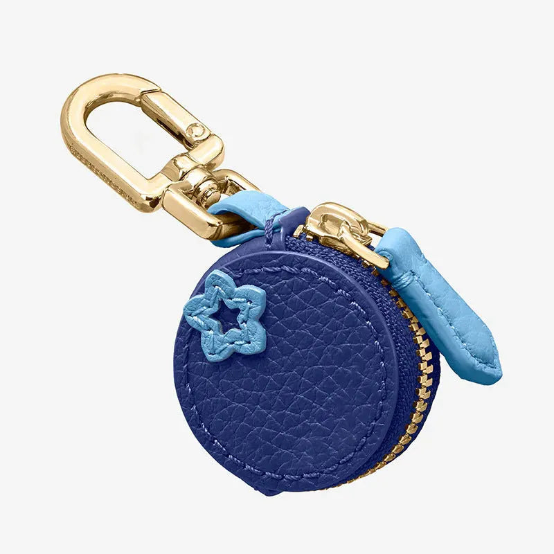 Cherry fruit keychain mini coin bag in red, blue, and orange PU leather colours