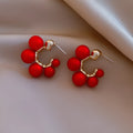 Red bell-shaped alloy earrings with dangle drop design for women