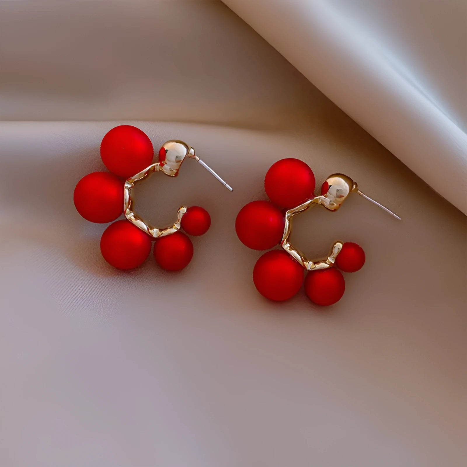 Red bell-shaped alloy earrings with dangle drop design for women