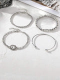 Geometric alloy jewellery set with retro square diamond chain design in gold and silver finish options