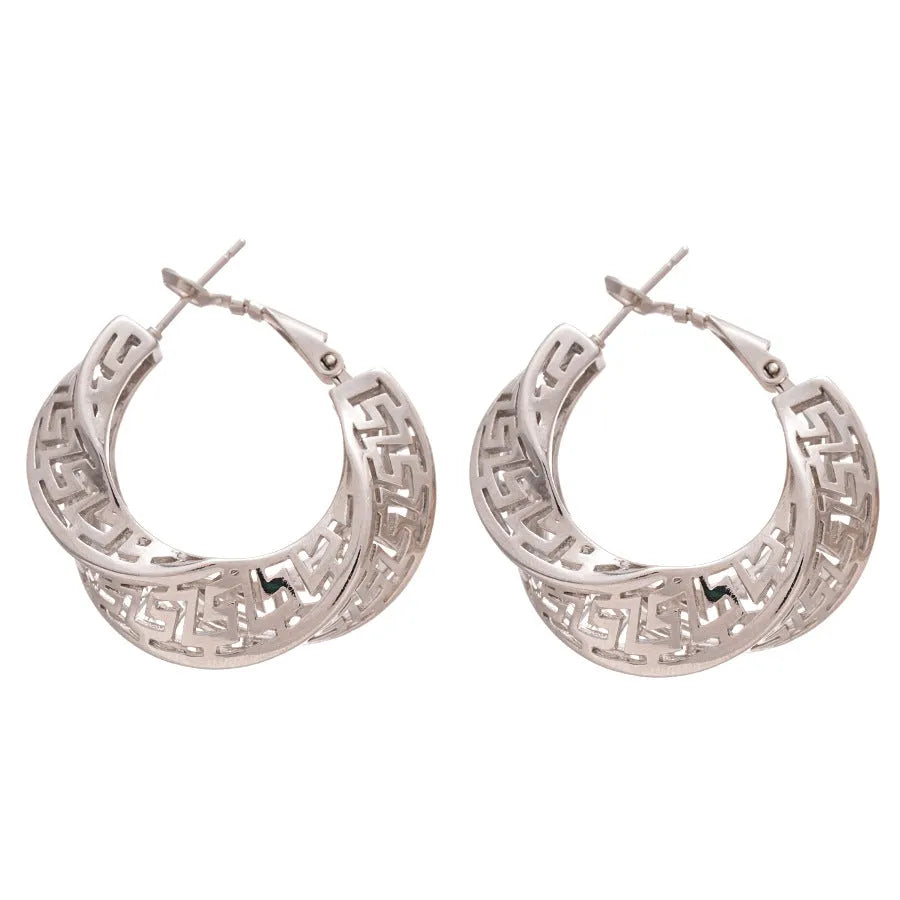 Geometric hollow stud earrings with twisted round design in electroplated copper