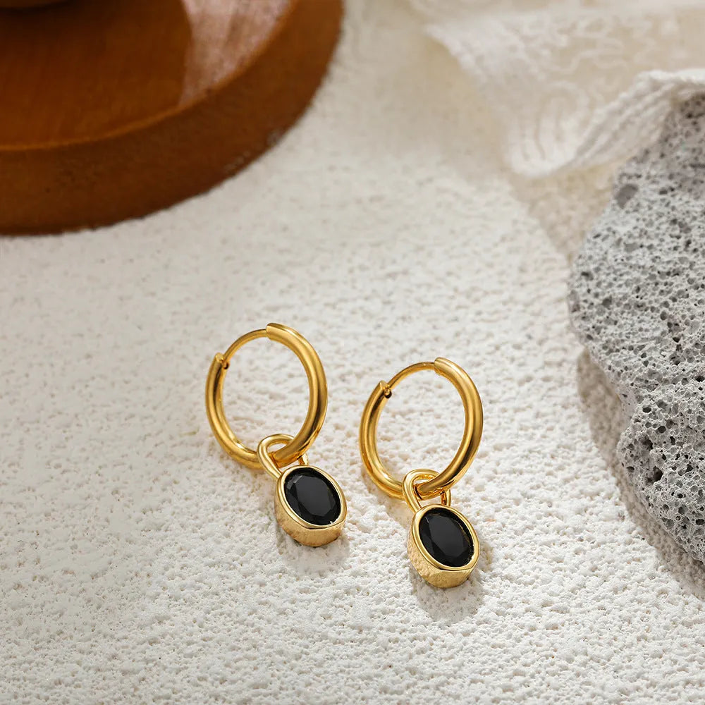 Women's retro oval zircon earrings in copper with six colour options displayed
