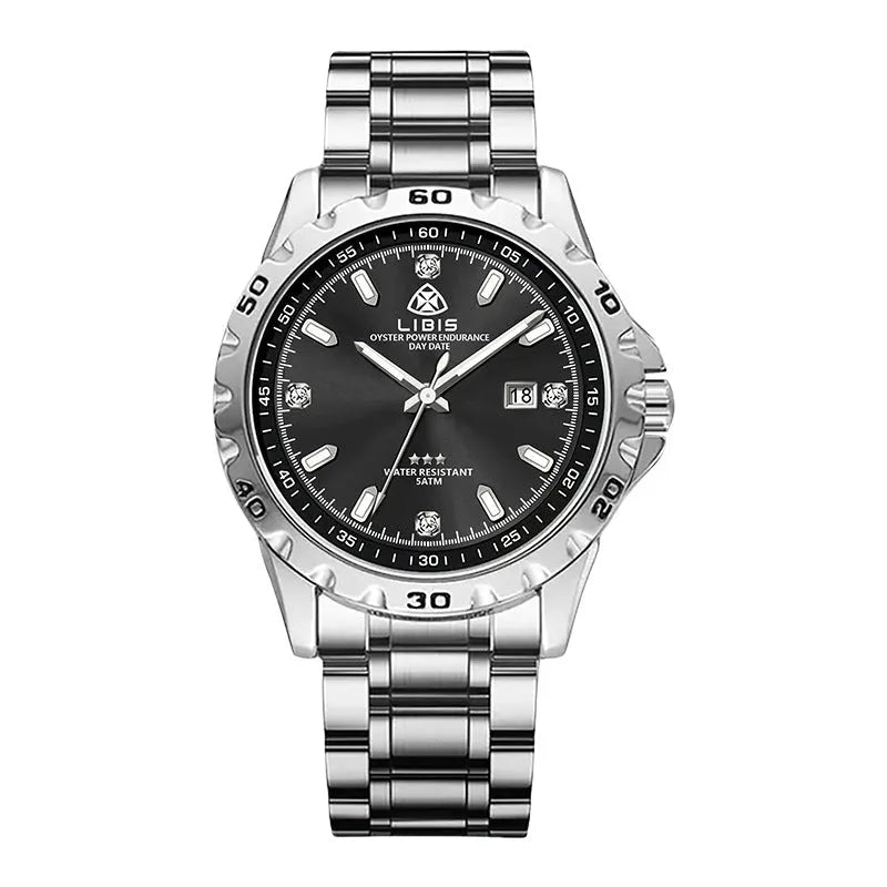 Silver case quartz watch with stainless steel strap and luminous waterproof features