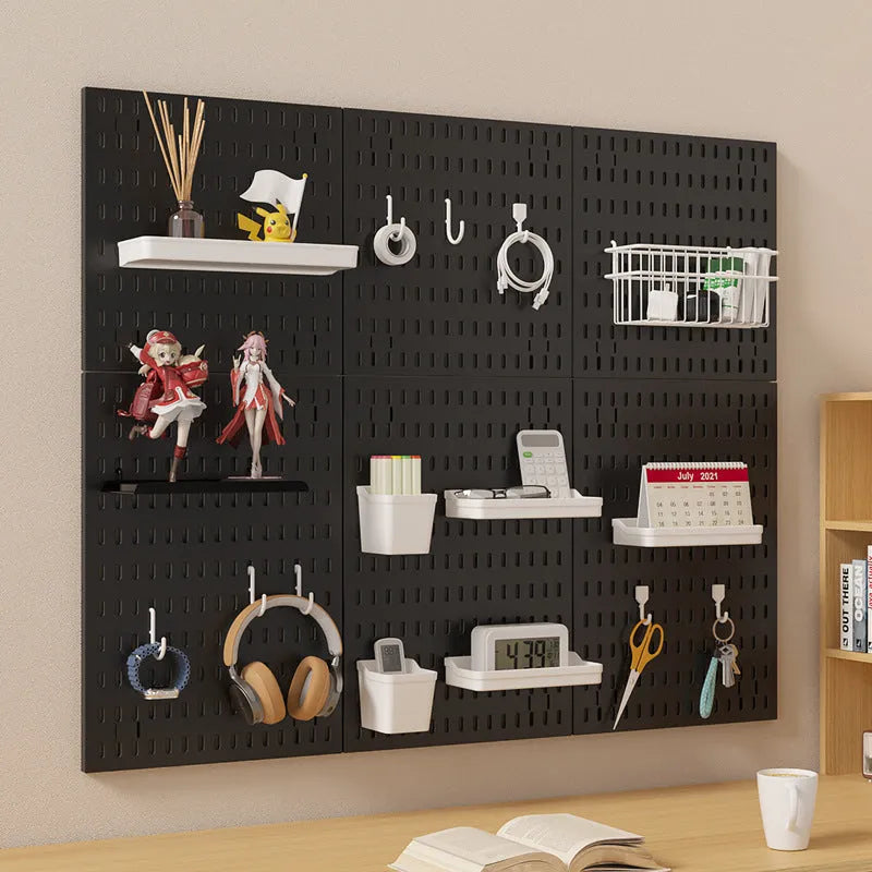 White punch-free wall wire-wrap storage rack organising cables on plain wall