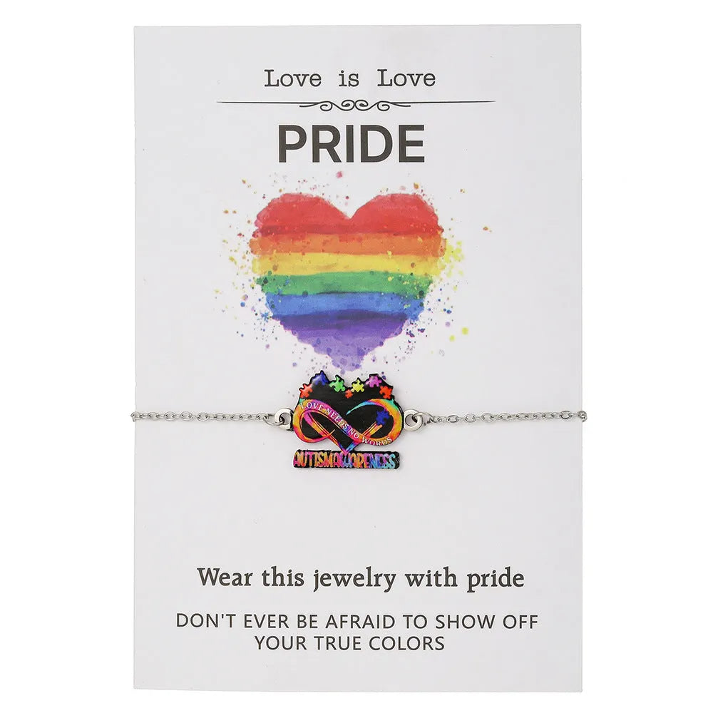 Stainless steel necklace and bracelet set with inspirational colour printing on a regular chain.