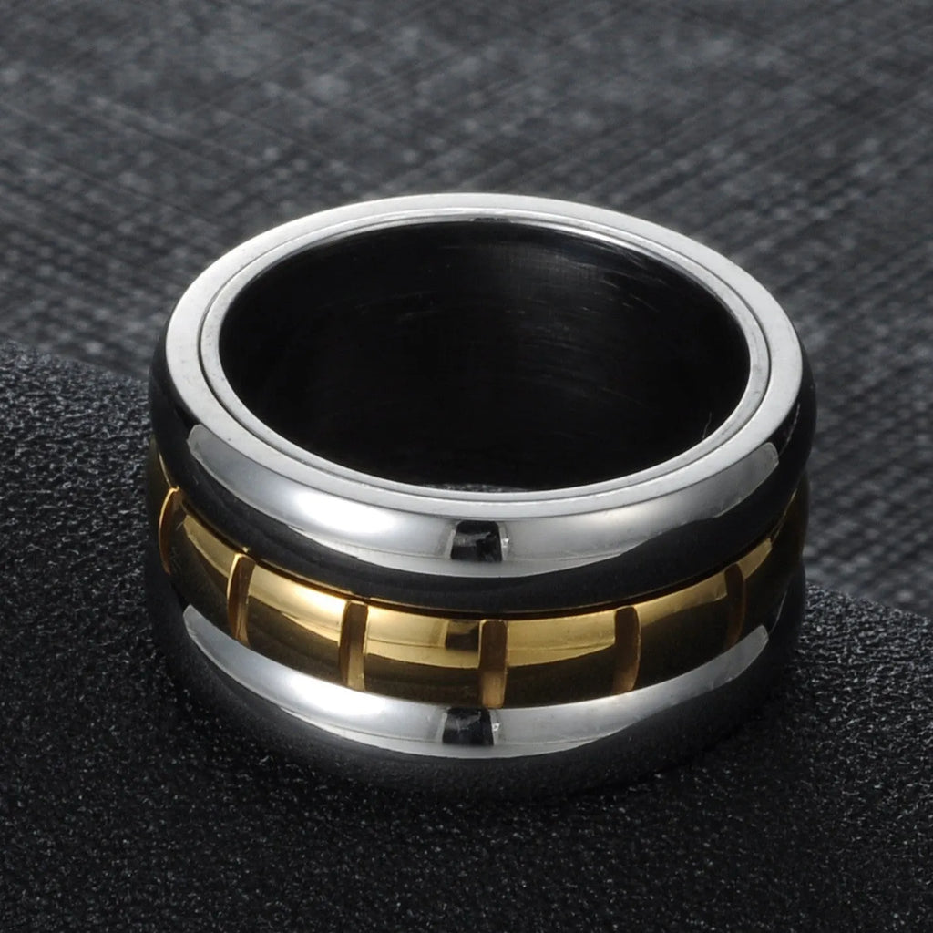 Gold titanium steel knuckle ring with ultra-wide tail and rotatable design