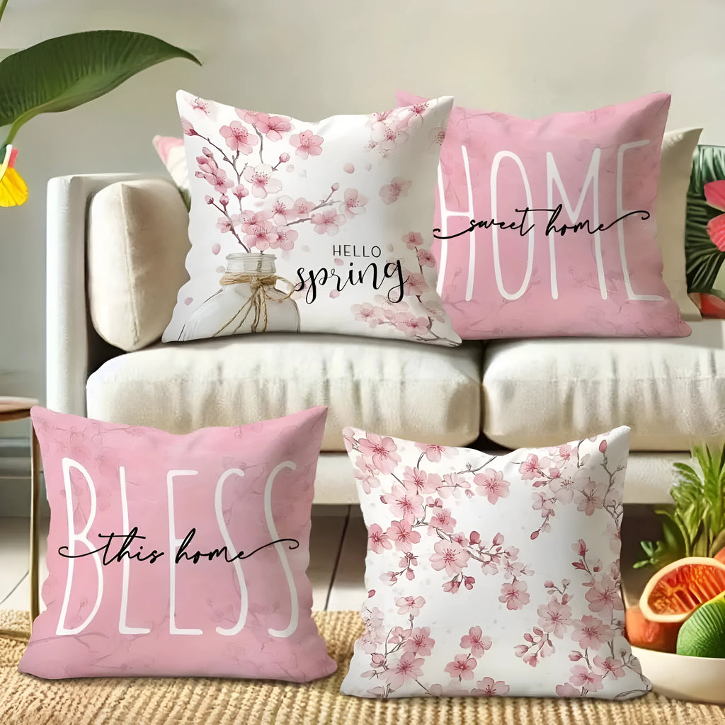45cm square cherry blossom pattern cushion cover in short velvet fabric without pillow core