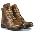 Knight Series black and brown men's leather ankle boots with side zipper and low heel.