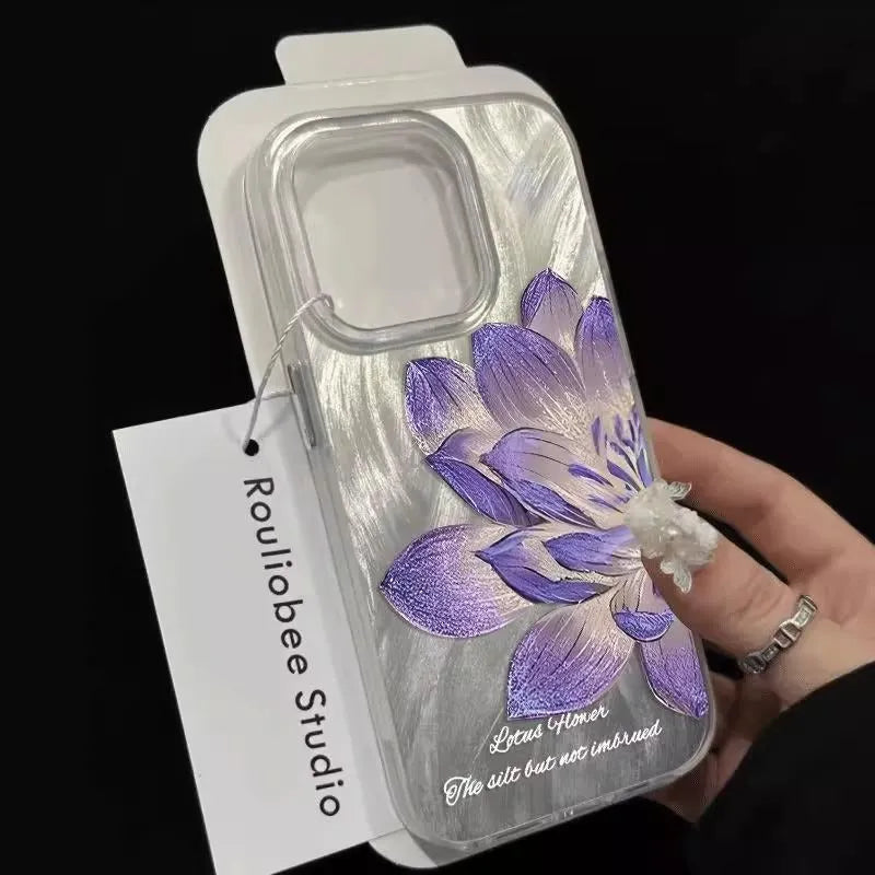 Blue Lotus pattern hard plastic mobile phone case for Apple iPhone on a white background.