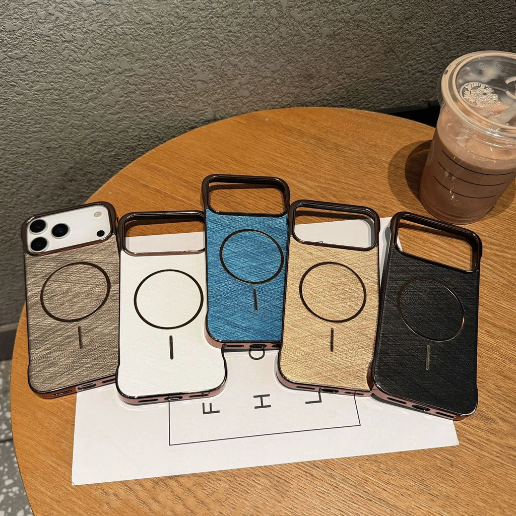 Electroplating frameless magnetic phone case for iPhone 17 in multiple colours showing half pack design
