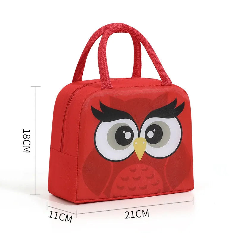 Orange cartoon bear insulated lunch box bag with aluminium foil lining for heat preservation.