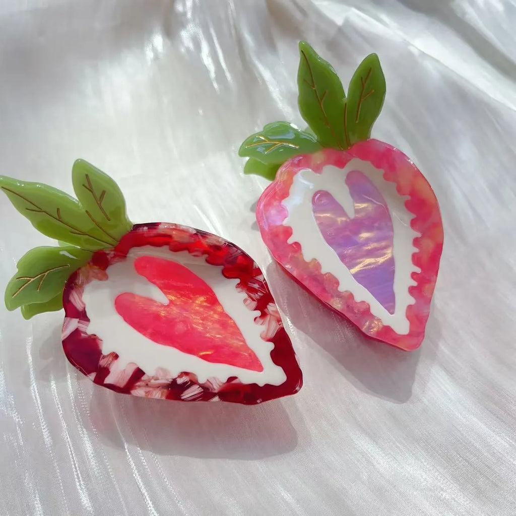 Strawberry hairpin hair clip pastoral style red and pink options hand-made