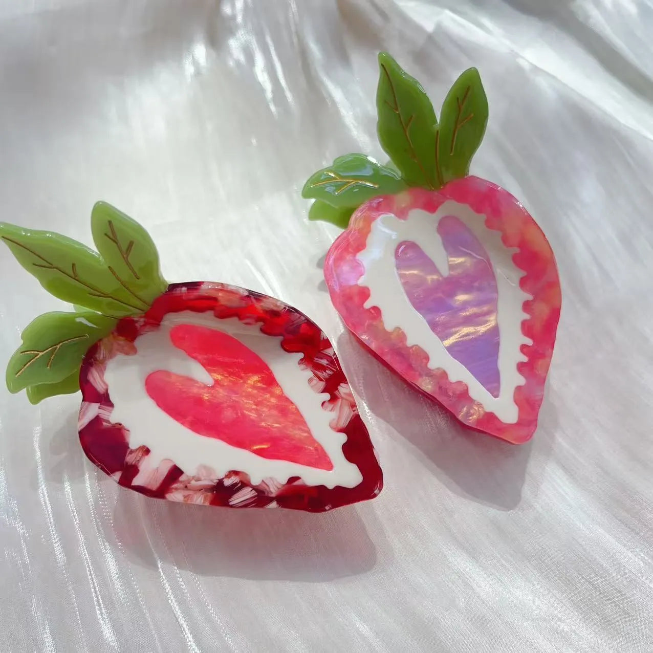 Strawberry hairpin hair clip pastoral style red and pink options hand-made