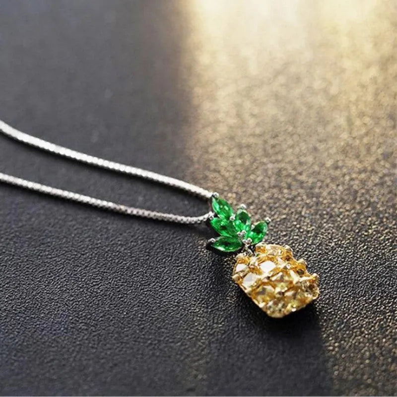 Silver plated Korean fashion necklace with geometric pineapple diamond pendant for women.