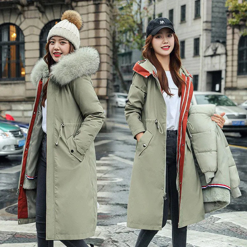 Women's long padded trench coat in polyester fleece with down cotton filler, 100cm length