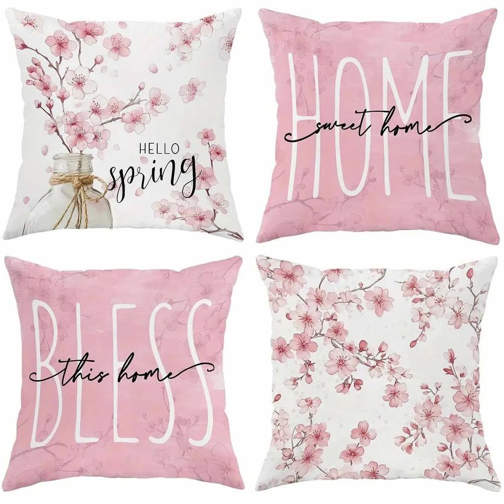 45cm square cherry blossom pattern cushion cover in short velvet fabric without pillow core