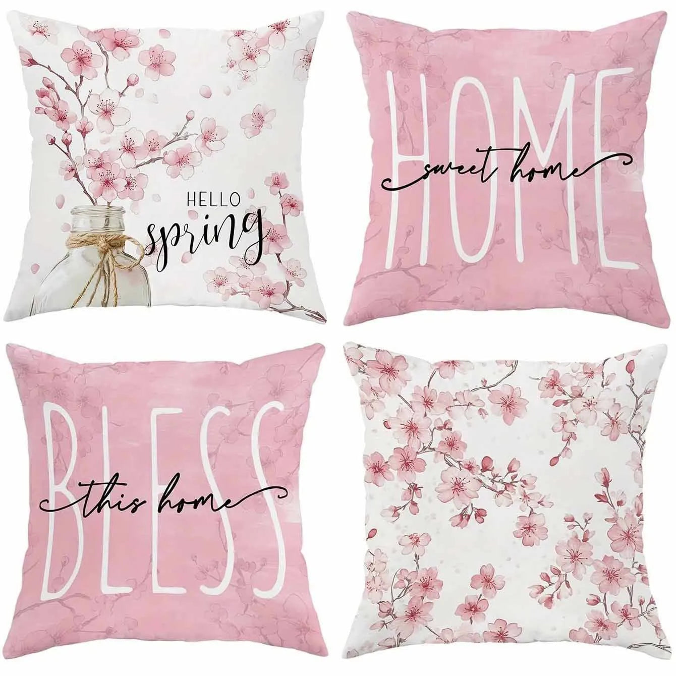 45cm square cherry blossom pattern cushion cover in short velvet fabric without pillow core