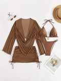 Women's black lace-up front bikini swimsuit set with briefs style