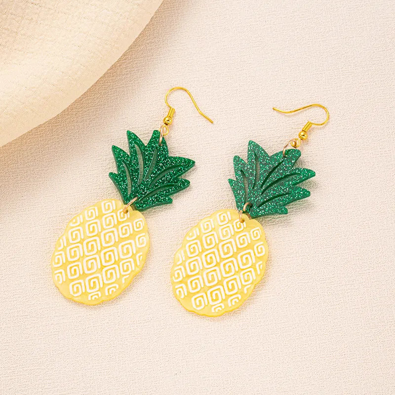 Drop-shaped acrylic earrings in a coconut jackfruit design with an alloy hook, shown in multiple colour variants.