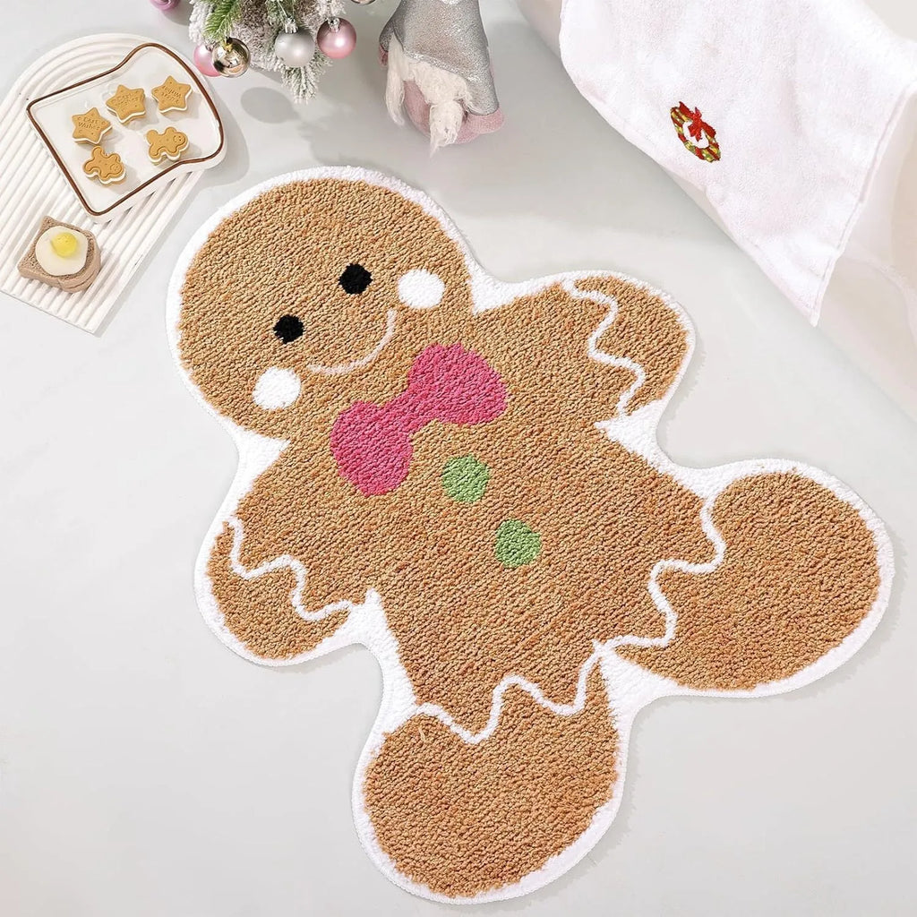 Christmas-themed polyester hallway mat with festive Santa Claus design and non-slip backing