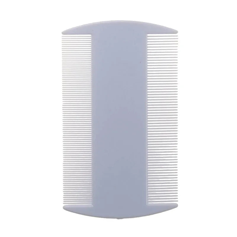 A double-edged fine-toothed plastic flea and lice comb in a selected colour, shown with its size scale.