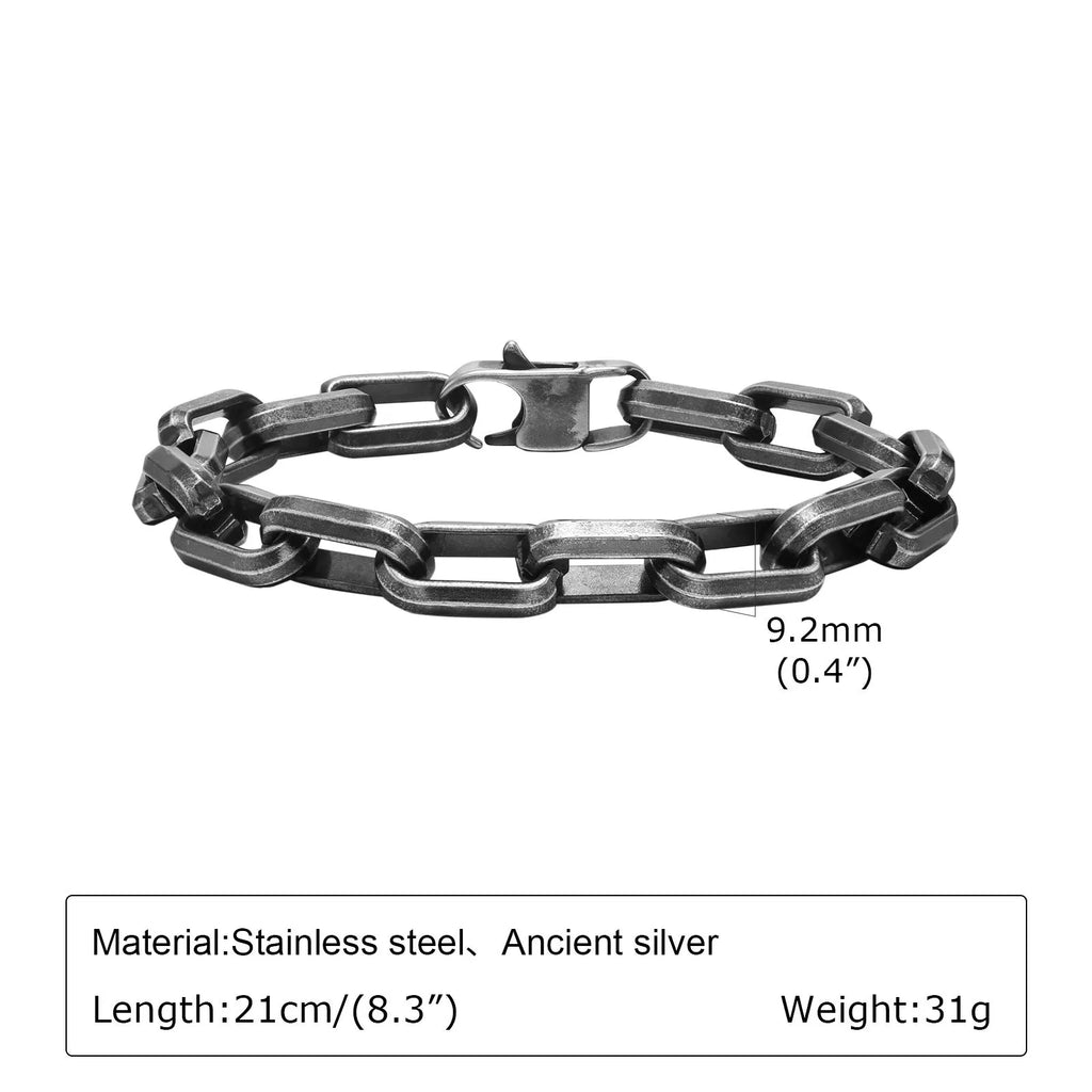 Men's simple square chain titanium steel bracelet in black, gold, retro, and steel colour options.