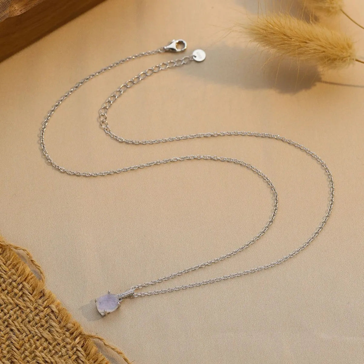 Sterling silver moonstone geometric pendant necklace with adjustable curb chain in rose gold or platinum colour