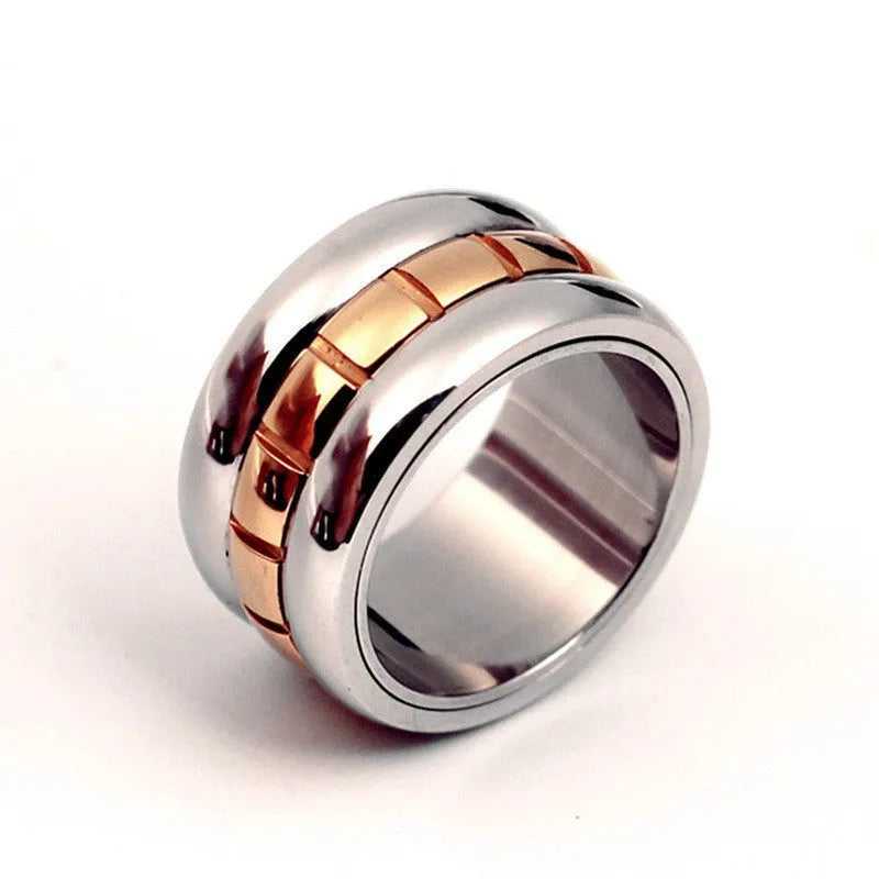 Gold titanium steel knuckle ring with ultra-wide tail and rotatable design
