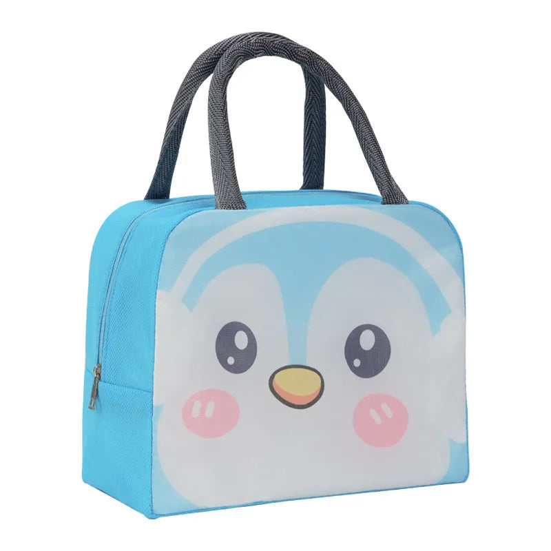 Orange cartoon bear insulated lunch box bag with aluminium foil lining for heat preservation.