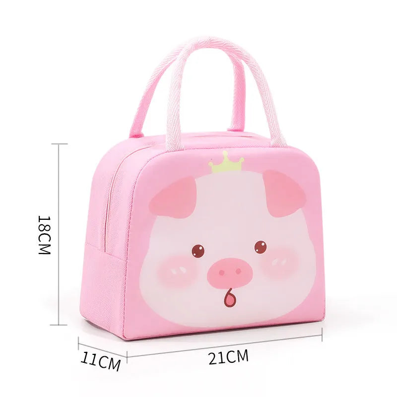 Orange cartoon bear insulated lunch box bag with aluminium foil lining for heat preservation.