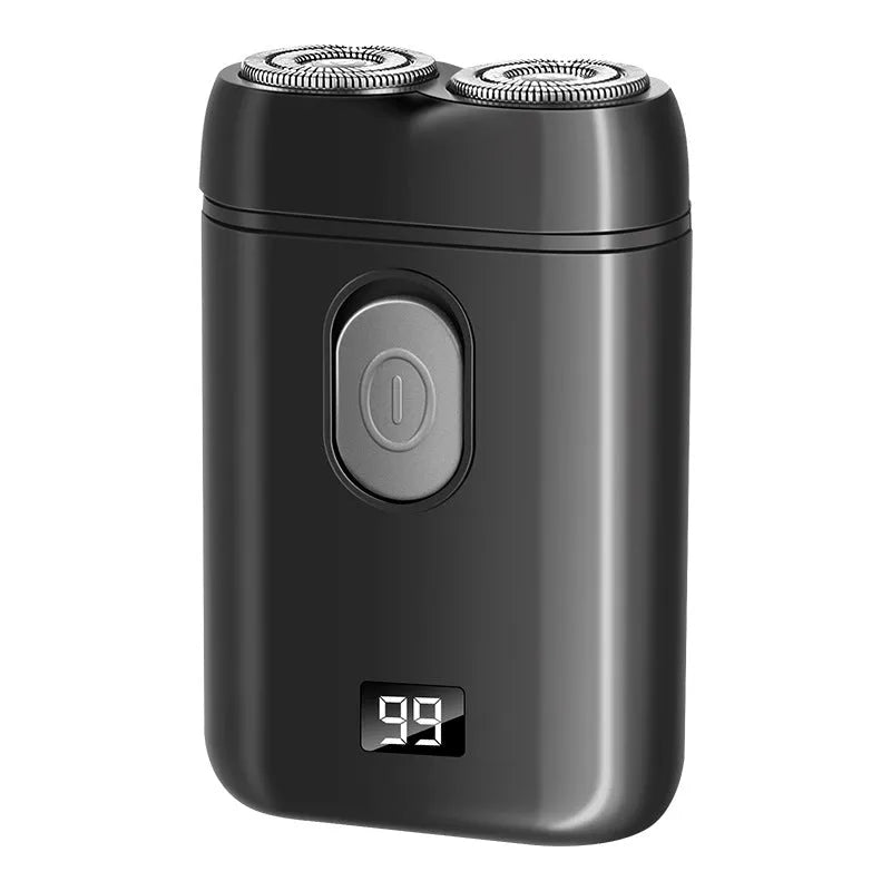 Rechargeable electric shaver with LED display in black, silver, or liquid crystal black colour options.