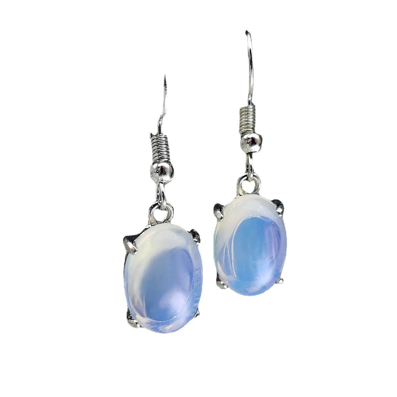 Moonlight white opal drop earrings with ellipse moonstone and retro cross design