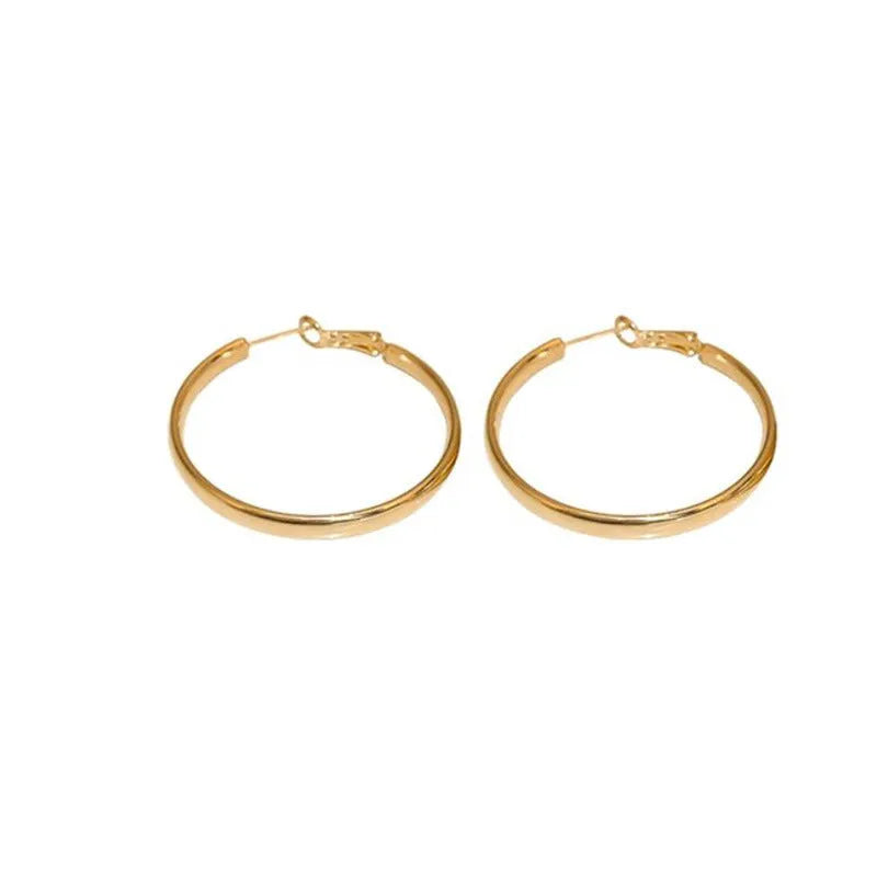 40mm circular metal earrings in gold and silver electroplated finishes