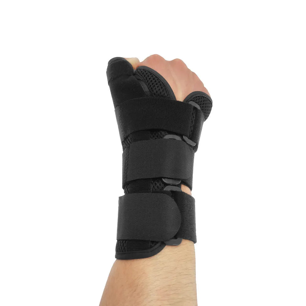 Carbon fibre wrist guard with adjustable thumb strap in black and grey colours
