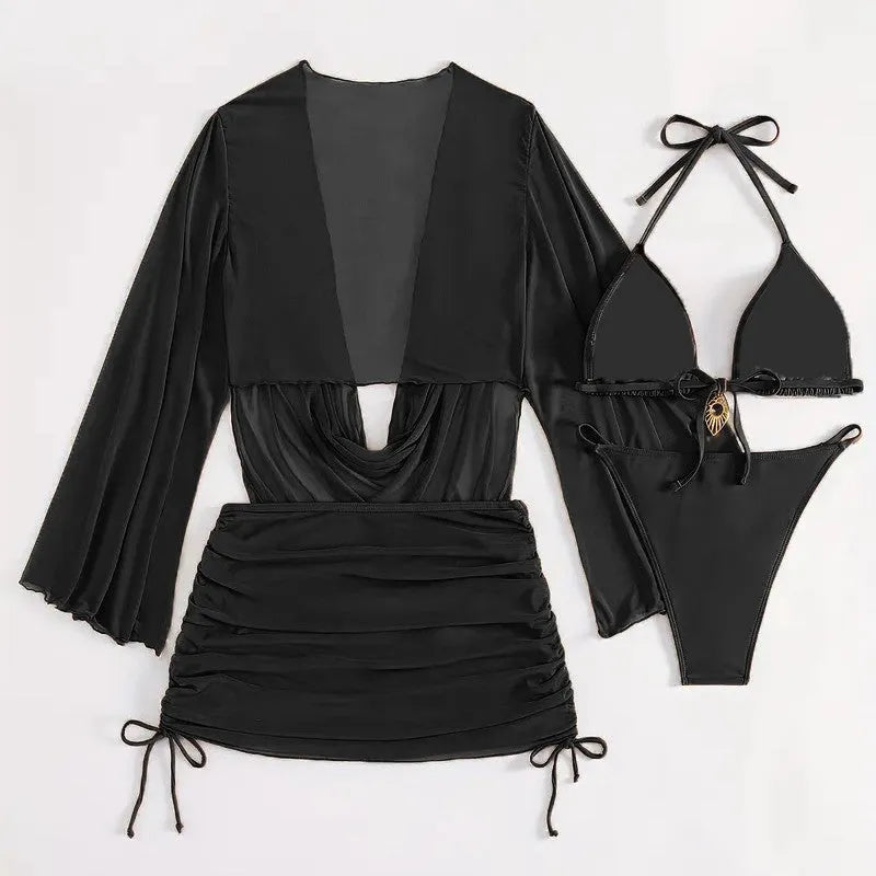 Women's black lace-up front bikini swimsuit set with briefs style