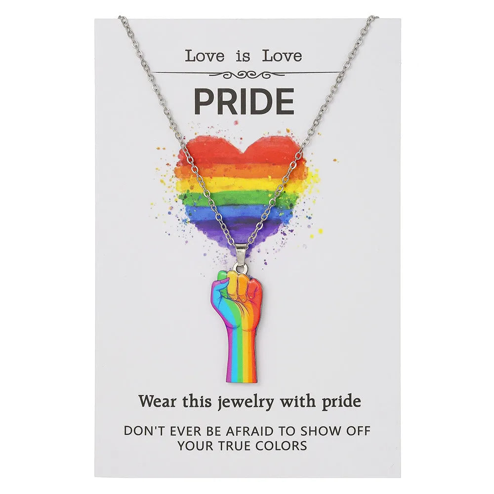 Stainless steel necklace and bracelet set with inspirational colour printing on a regular chain.
