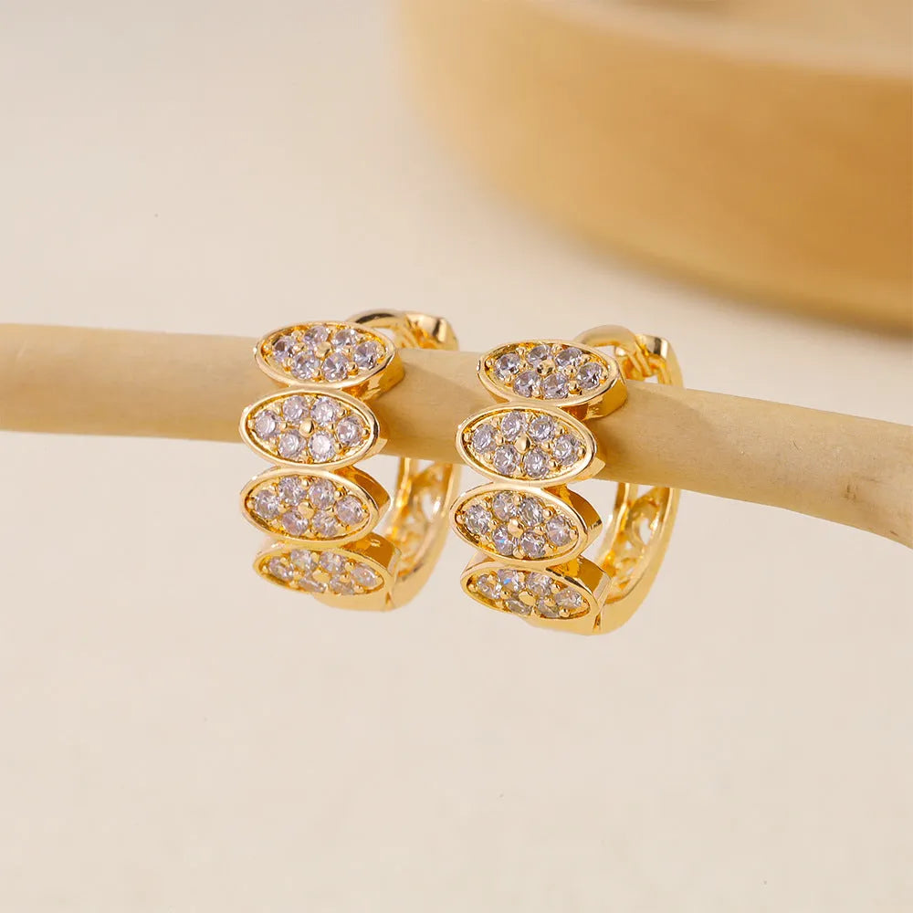 Women's gold-colour zircon earrings with copper construction and ins style design