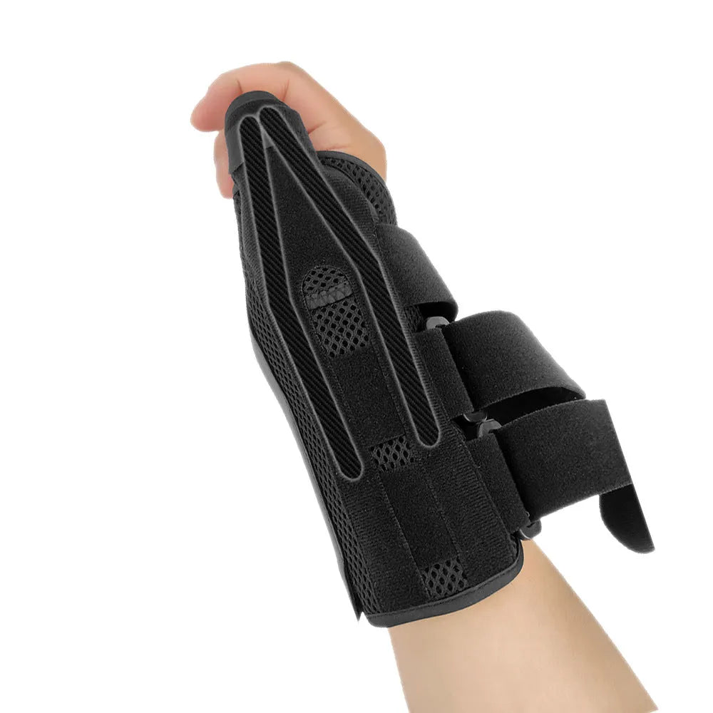 Carbon fibre wrist guard with adjustable thumb strap in black and grey colours
