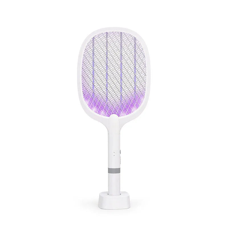 Rechargeable electric mosquito swatter with USB port and colour-coded handles for indoor insect control