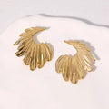 Stainless steel leaf-shaped stud earrings in gold and steel colour options