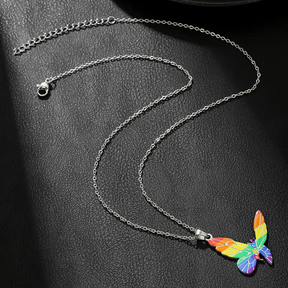 Stainless steel necklace and bracelet set with inspirational colour printing on a regular chain.