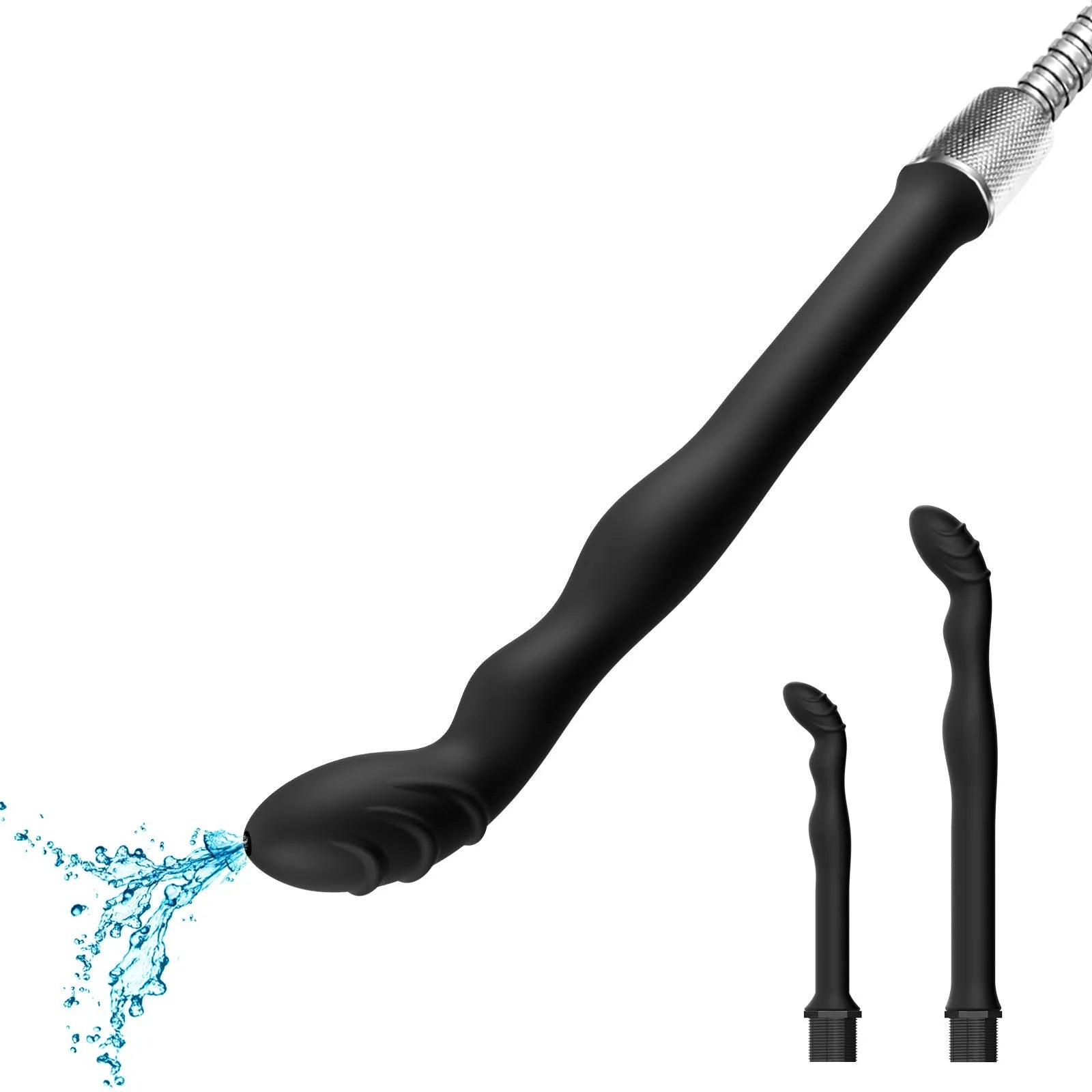 Black silicone hosepipe flusher cleaning tool for garden washing.