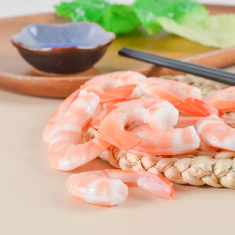White simulation shrimp PVC keychain with door buckle attachment